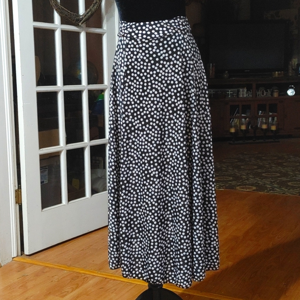 Skirt Casual Dress High Waist Black White Polka Dot